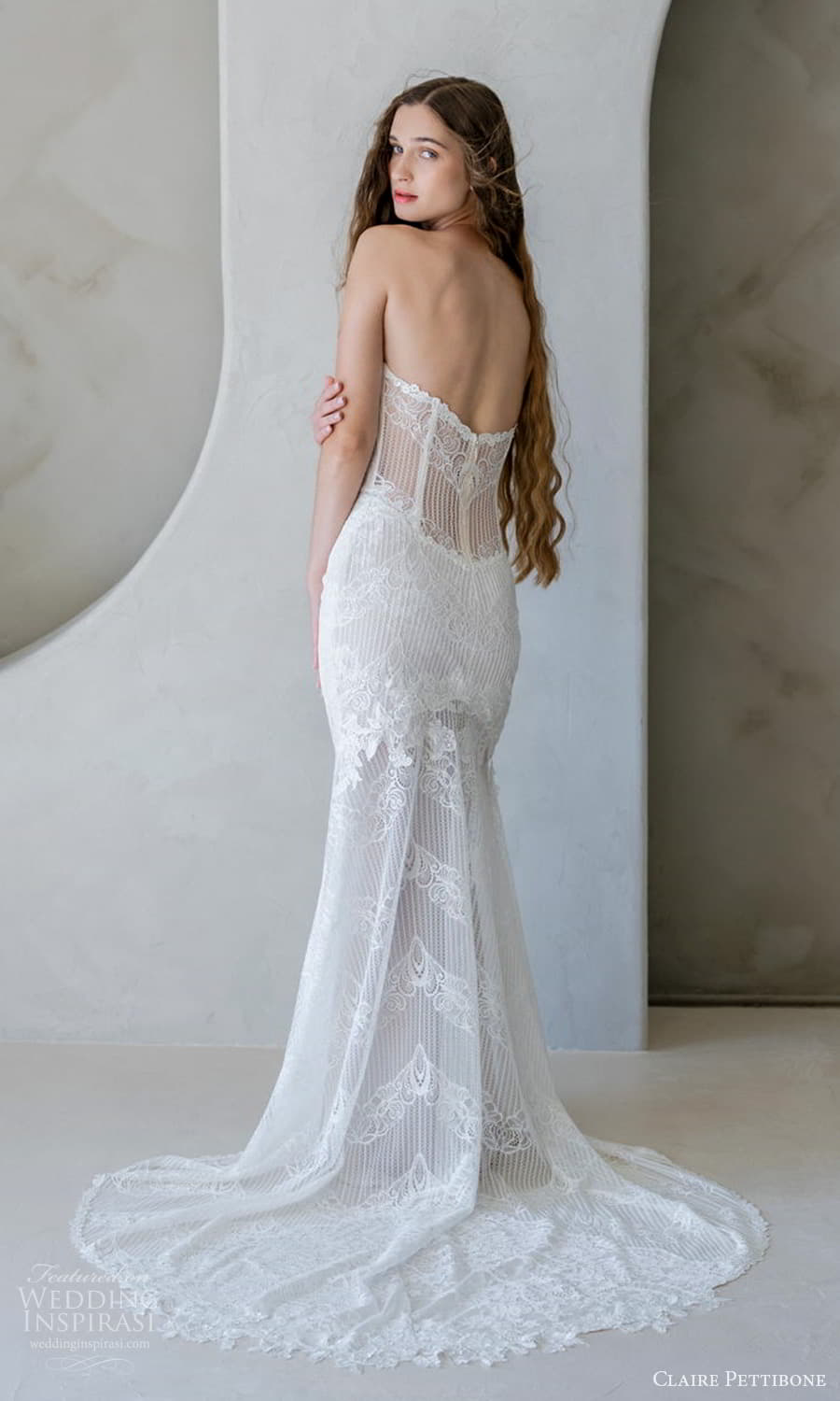 claire pettibone spring 2026 bridal strapless sweetheart neckline embellished sheath wedding dress chapel train (3) bv claire pettibone spring 2026 bridal strapless sweetheart neckline embellished sheath wedding dress chapel train (3) bv