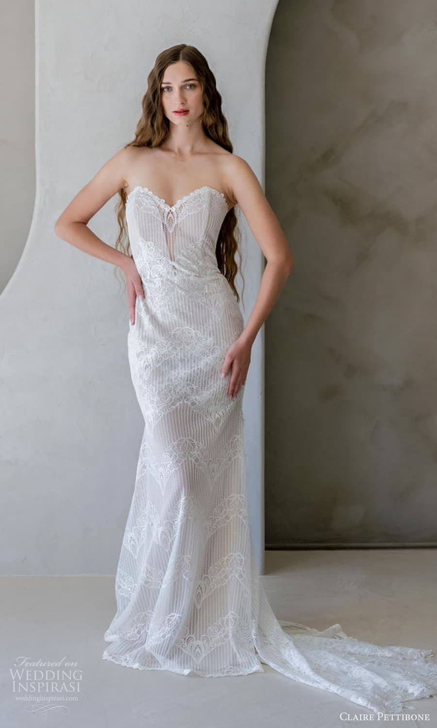 claire pettibone spring 2026 bridal strapless sweetheart neckline embellished sheath wedding dress chapel train (3) mv claire pettibone spring 2026 bridal strapless sweetheart neckline embellished sheath wedding dress chapel train (3) mv
